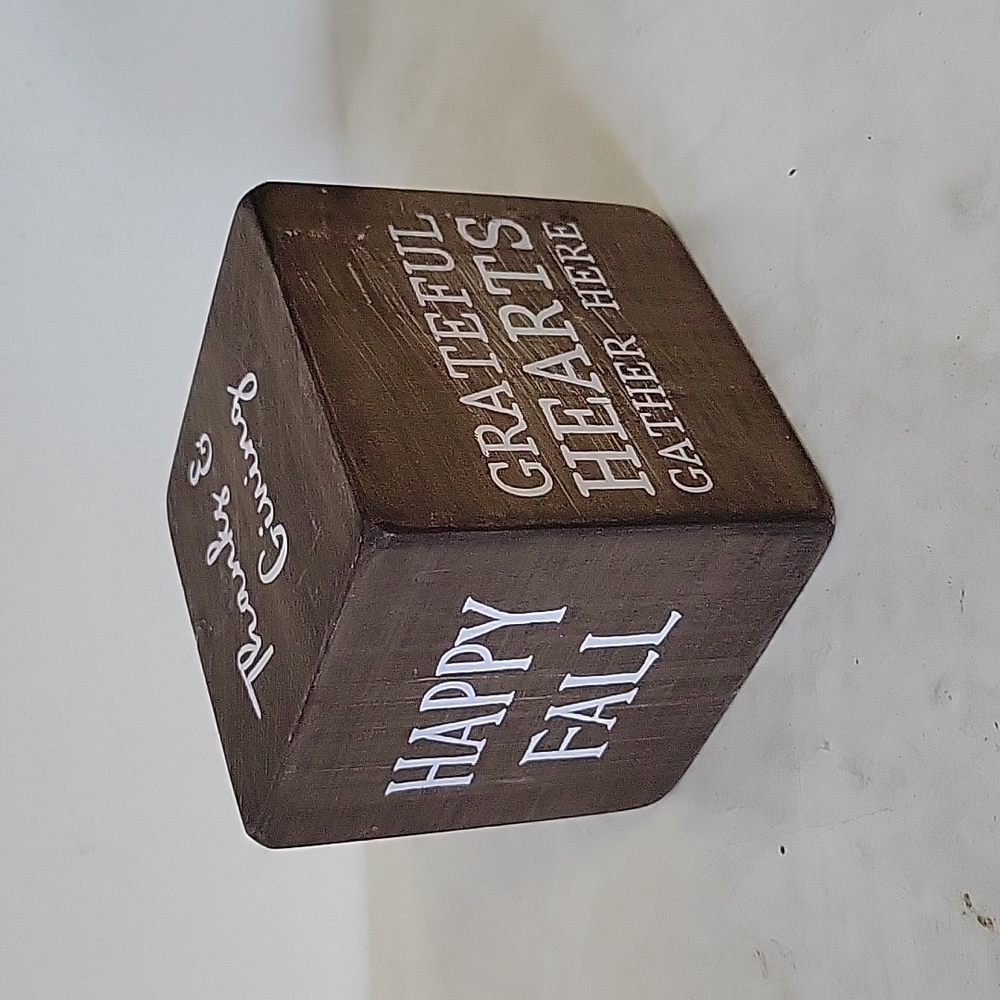 Rustic brown with white Thanksgiving Inspirational quote wood cube decor